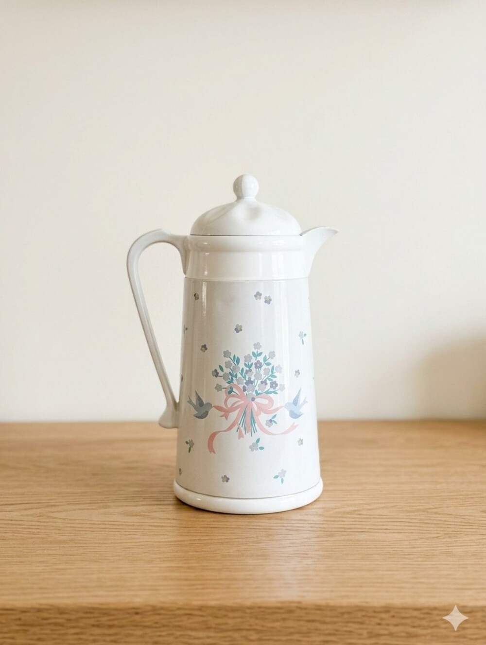 🌸 A.K. DAS “Bluebirds & Bouquet” Vintage Enamel Coffee Pot – Floral & Bluebirds